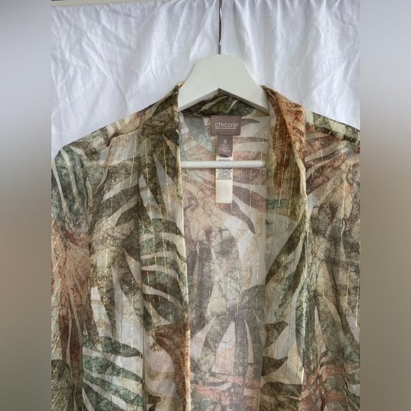 Chico's Batik Palms Sheer 3/4 Sleeve Jacket Size 3 / Large - Picture 8 of 11